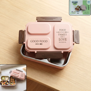 3-Compartment Stainless Steel Lunch Box – Leak-Proof & Durable