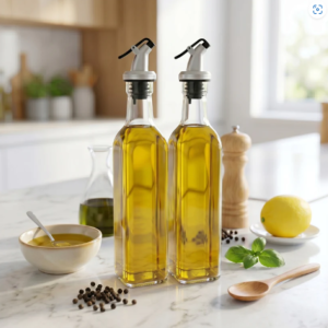 Glass Oil Dispenser Bottle Set - Leak Proof Transparent 2 Pc