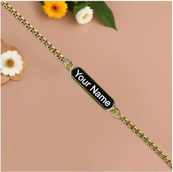 Personalized Name Bracelet – Custom Black Enamel Chain Gift - Image 2