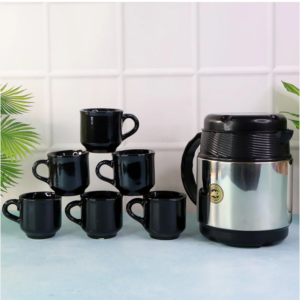 Insulated Thermos Flask with 6 Ceramic Cups – Keeps Drinks Hot