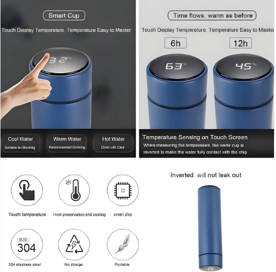 Personalized Smart Water Bottle – Temp Display 500ml | CustomSpot - Black - Image 3