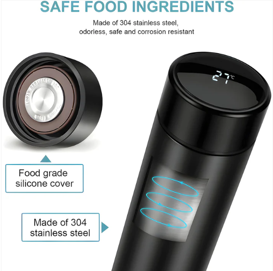 Personalized Smart Water Bottle – Temp Display 500ml | CustomSpot - Black - Image 4