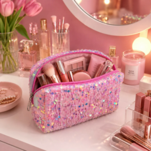 Pink Multipurpose Makeup & Stationery Organizer Pouch – Stylish & Spacious