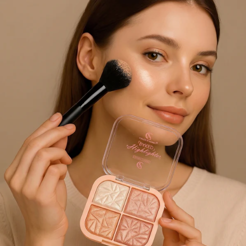4 in 1 Baked Highlighter and Blusher Palette – Radiant Dewy Glow - Image 3