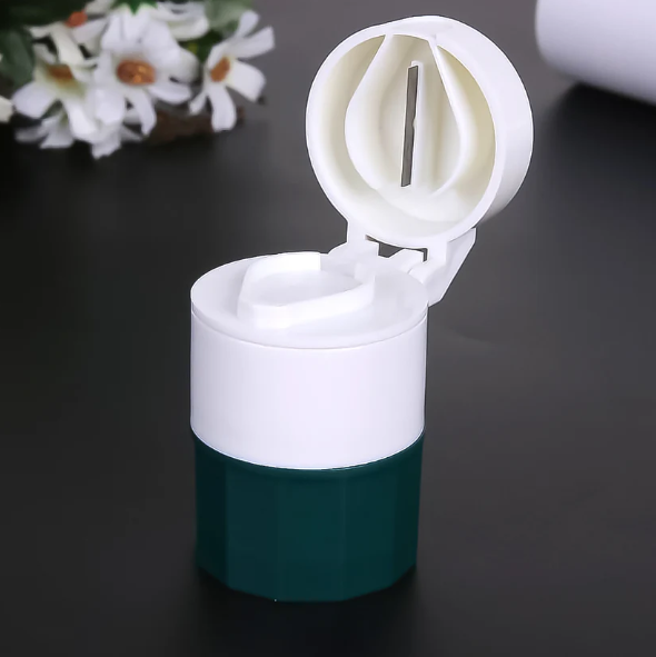 Pill Crusher 4-in-1 with Grinder, Cutter & Water Cup – Compact & Portable