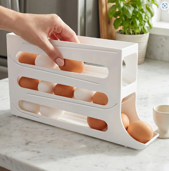 Plastic Egg Storage Organizer – Space-saving fridge tray for neat kitchen organization