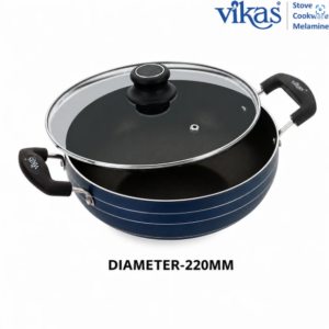 Deep Kadai – Non-Stick Cooking Pan with Glass Lid for Versatile Use - 220mm