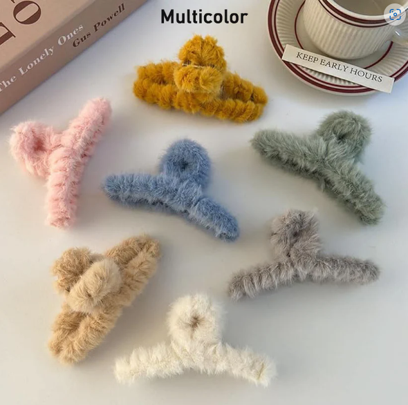 Plush Hair Claw Clip – Soft, Non-Slip & Stylish | Calm & Curl