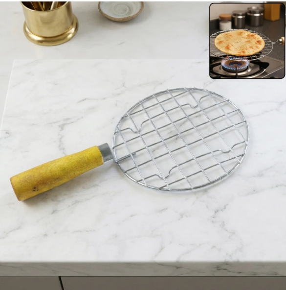Papad Jali Roaster – Stainless Steel with Wooden Handle | CookAura
