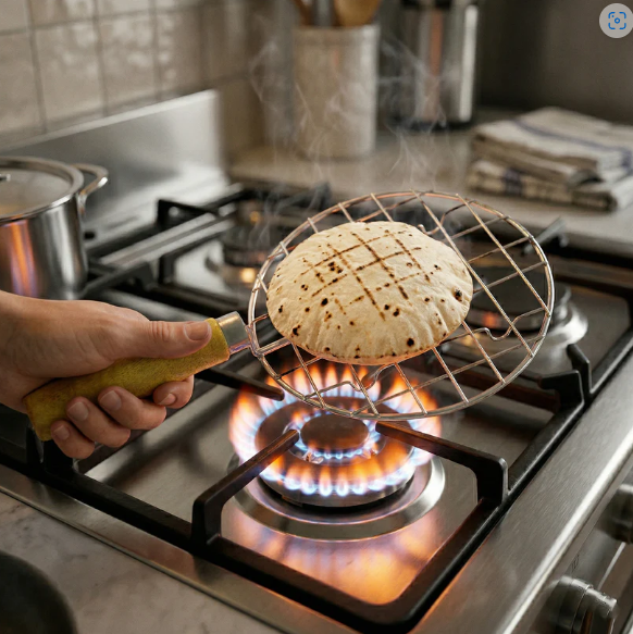 Papad Jali Roaster – Stainless Steel with Wooden Handle | CookAura