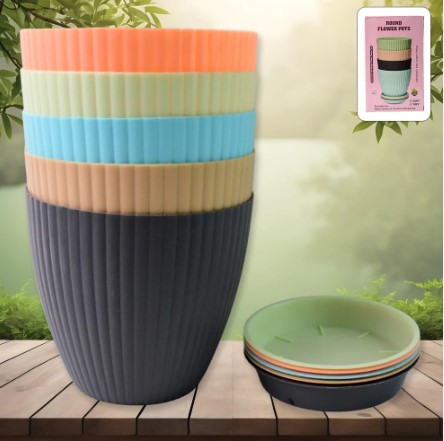 Plastic Flower Pot Set – Round 5 Pcs with Tray | Deodap