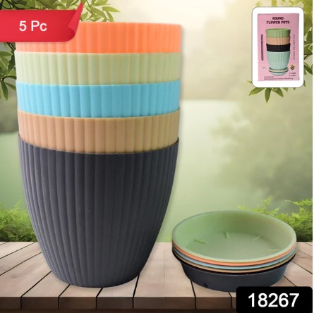 Plastic Flower Pot Set – Round 5 Pcs with Tray | Deodap