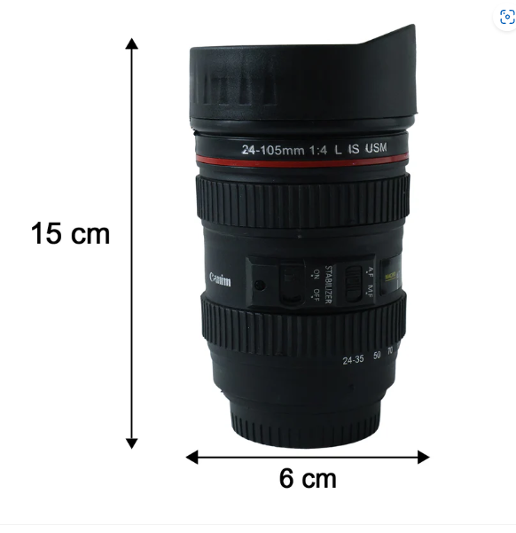 Camera Lens Coffee Mug – 350ml Travel Flask for Photographers