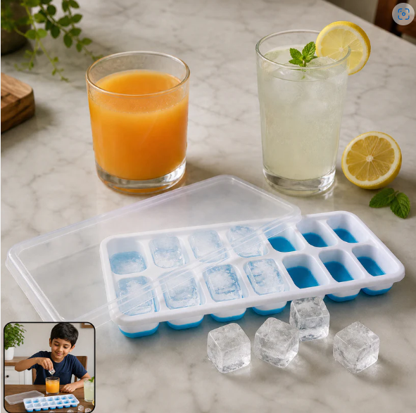 Multipurpose Plastic Ice Cube Tray – 14-Grid with Lid for Easy Freezing