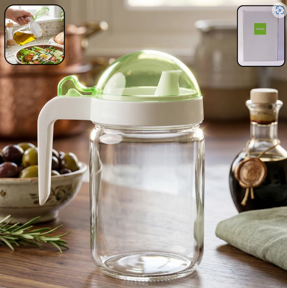 Glass Oil Bottle – 580ml Leak-Proof & Easy Pour Design