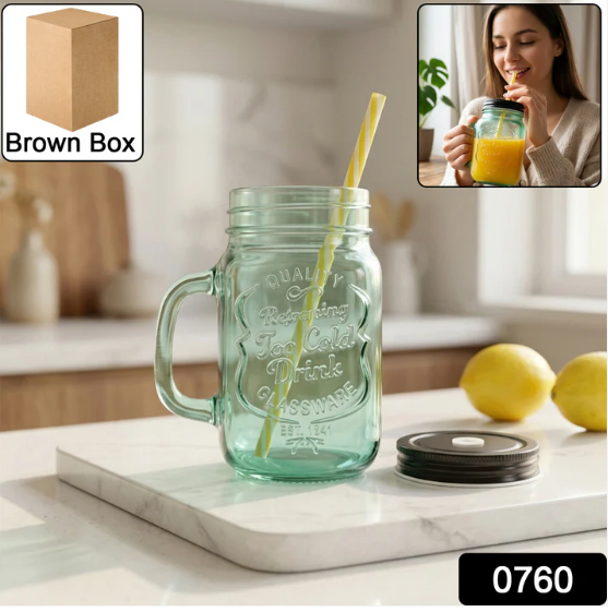 Mason Jar with Handle – Glass Drinking Cup & BPA-Free Straw | Indo Glow - Image 2