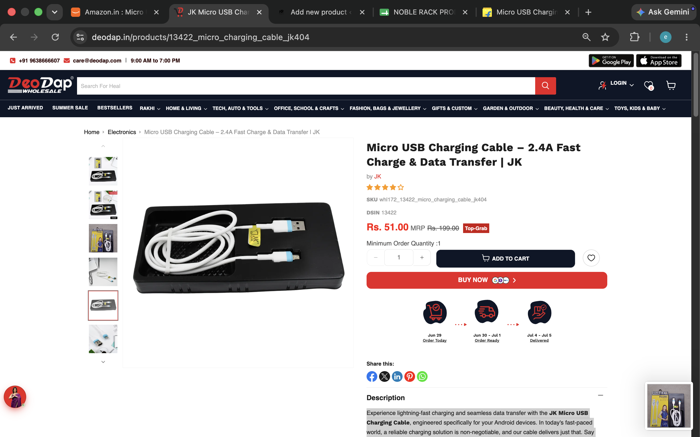 Micro USB Charging Cable – 2.4A Fast Charge & Data Transfer | JK