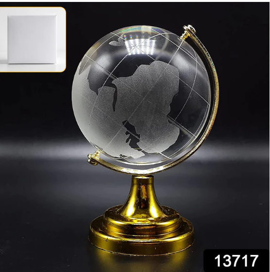 Crystal World Globe with Golden Stand for Desk Decor | Indo Glow - Image 3