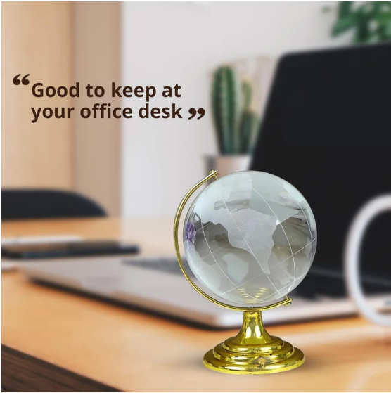 Crystal World Globe with Golden Stand for Desk Decor | Indo Glow - Image 4