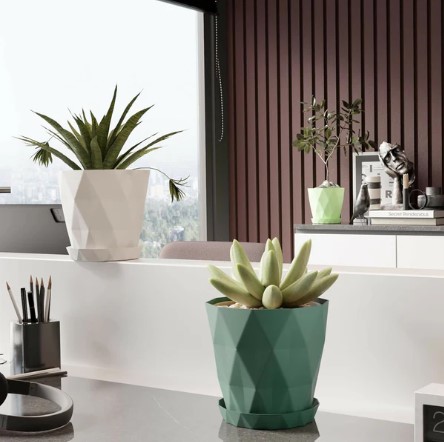 Diamond Flower Pots Set of 5 – Stylish Geometric Design with Saucers - Image 3