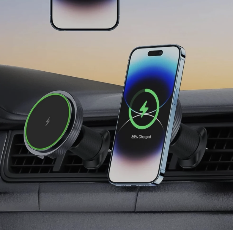 Magnetic Car Charger – Wireless Phone Mount with RGB Lights | Phonixio