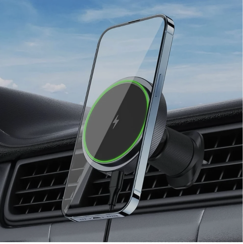 Magnetic Car Charger – Wireless Phone Mount with RGB Lights | Phonixio