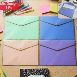 Pastel A4 Document Folder with Gold Border & Snap Button – 1 Pc