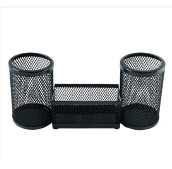 Desk Mesh Pen Stand – Dual Pencil Holders & Storage Tray