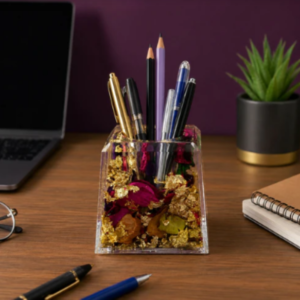 Resin Flower Pen Stand – Elegant Desk Organizer for Office & Home