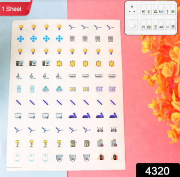 Switch Icon Sticker Sheet – 88 Visual Labels for Easy Switchboard Use