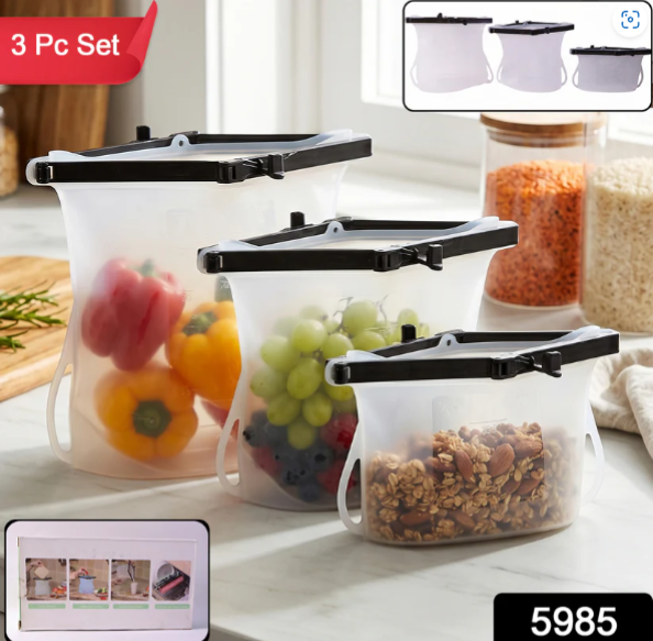 Reusable Silicone Food Bags – Set of 3 Leakproof Keepers | Tidy Table - Image 2