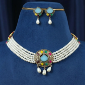 Blue Stone Pearl Choker