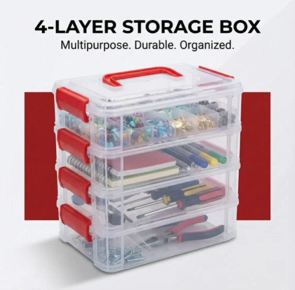 Plastic Storage Box – 4-Layer Transparent Organizer with Handle