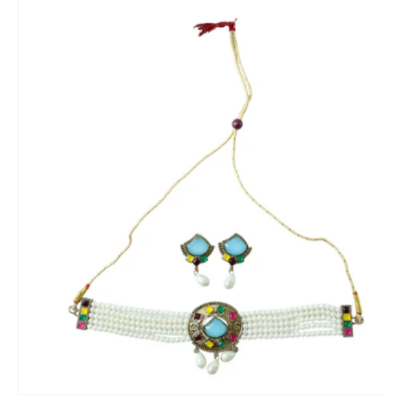 Blue Stone Pearl Choker