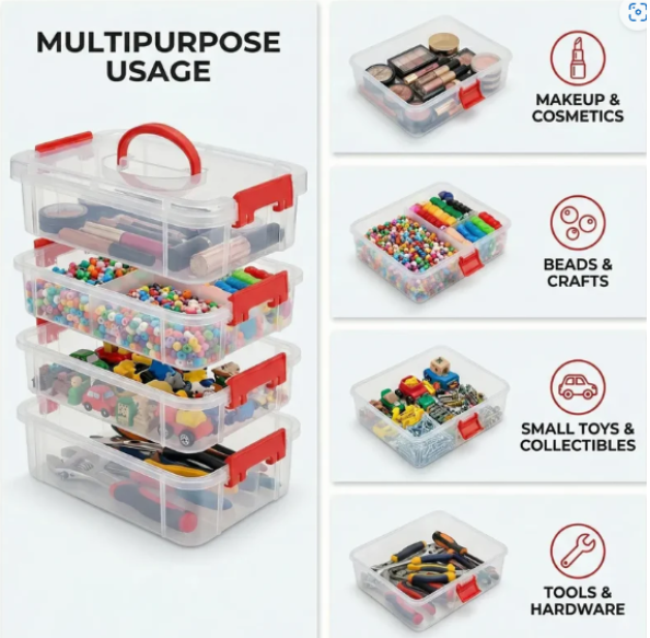 Plastic Storage Box – 4-Layer Transparent Organizer with Handle