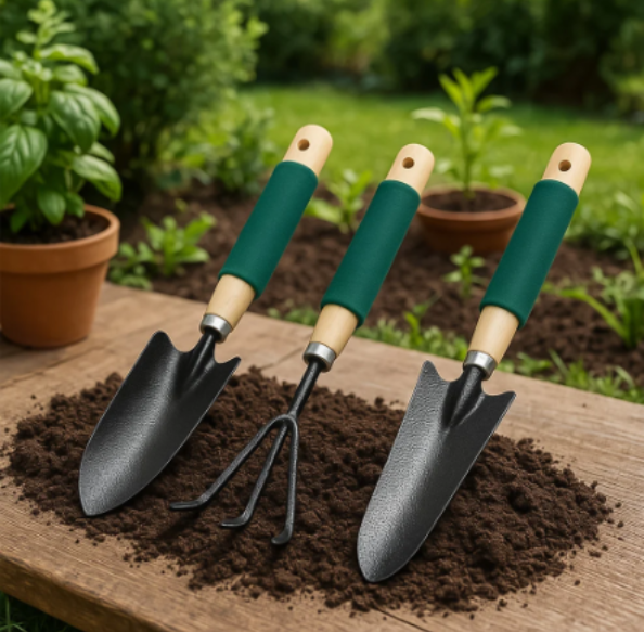 Gardening Tool Set – Heavy-Duty 3-Pc with Wooden Handles | XcelCraft
