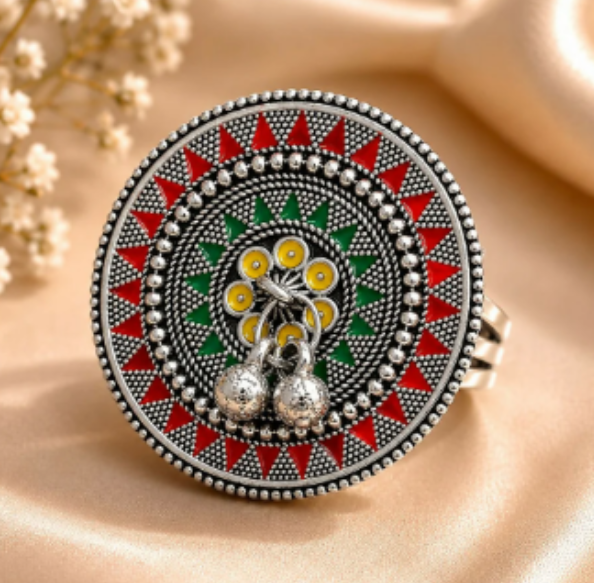 Oxidized Tribal Statement Ring – Colorful Handcrafted Ethnic Jewelry - Image 3