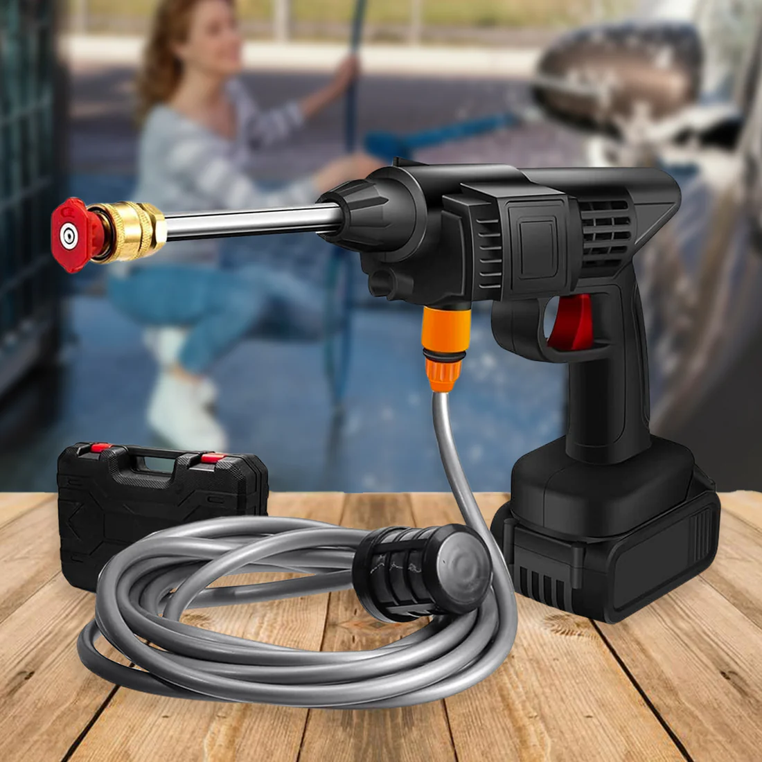 Introducing the ultimate Cordless Car Pressure Washer from Velvet Wheels, designed to make car cleaning effortless and efficient.