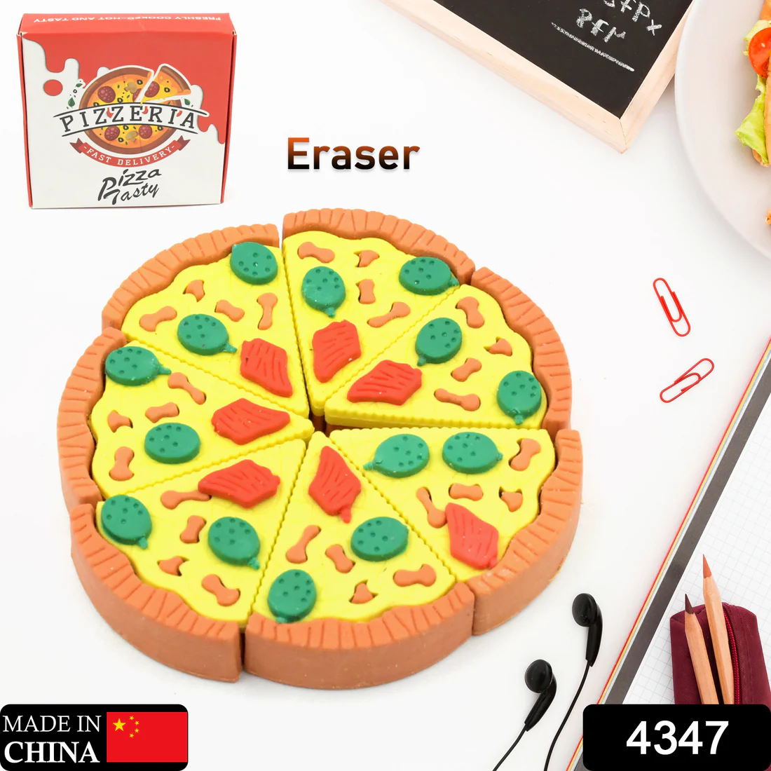 Pizza Eraser Set – Fun 3D Slices for Kids' Stationery