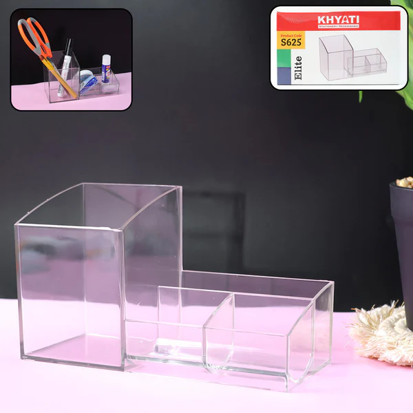 Acrylic Desk Organizer – Multi-Compartment Transparent Holder