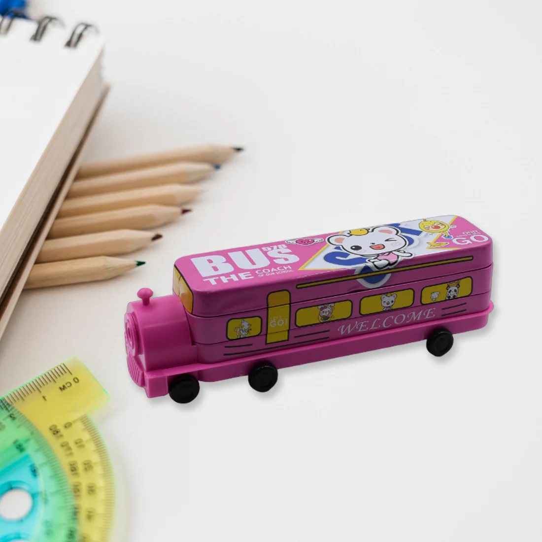 Metal Bus Pencil Case – Double Decker with Sharpener