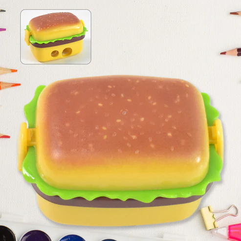 Burger Shape Sharpener with Eraser – Double Hole for Kids