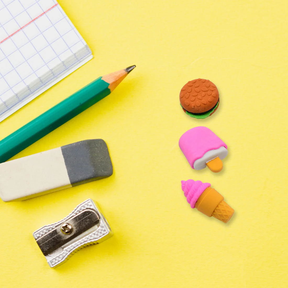 Fancy Erasers – Colourful 3 Pc Set for Kids School Supplies