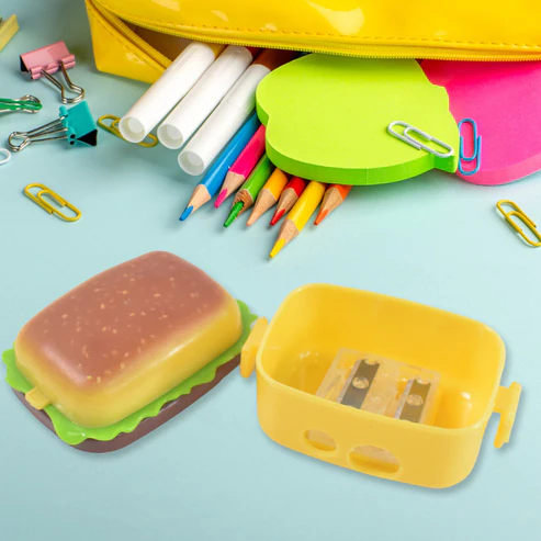 Burger Shape Sharpener with Eraser – Double Hole for Kids - Image 4