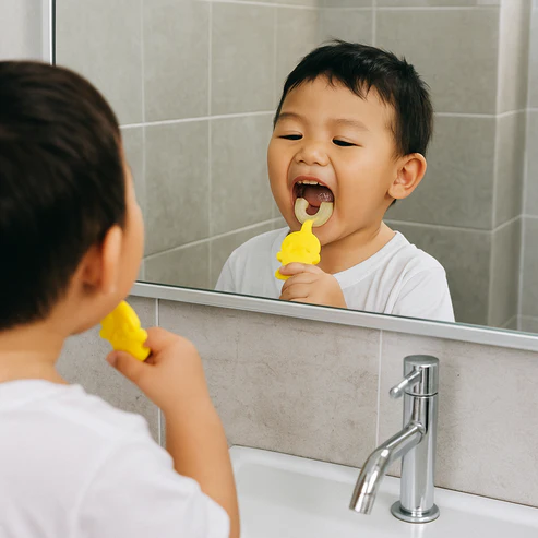 Baby Toothbrush – Cute Duck U-Shape Soft Silicone 360° Brush - Image 4