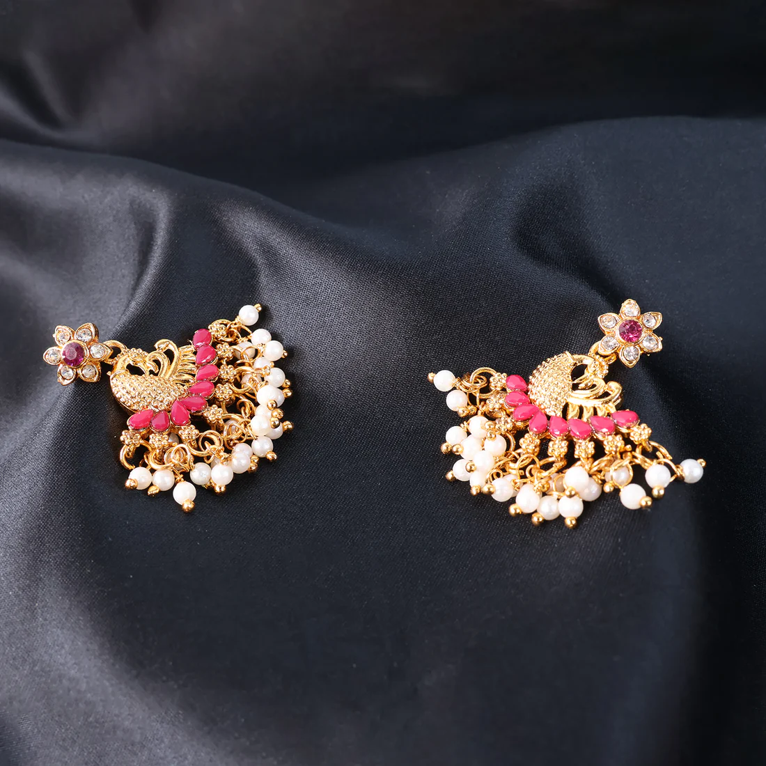 Pearl Earrings Pink Dangle – Elegant Ethnic Jewellery for Women