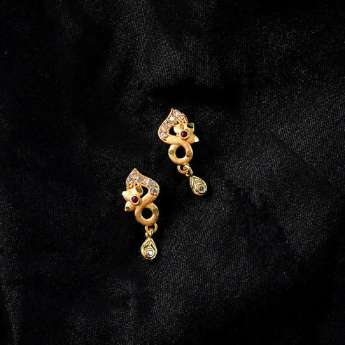 Gold Plated Earrings with Ruby & Crystal Drops – Elegant Shine - Image 2