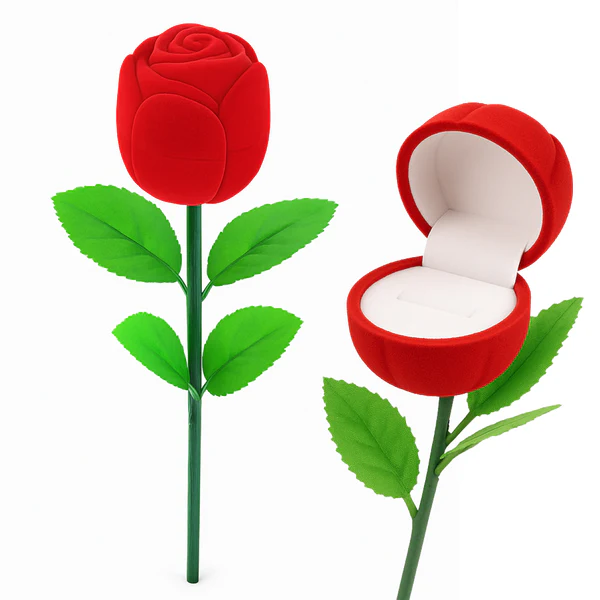 Rose Flower Jewelry Ring Box – Velvet Finish & Hidden Compartment - Image 2
