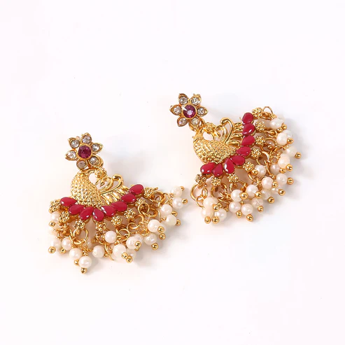 Pearl Earrings Pink Dangle – Elegant Ethnic Jewellery for Women - Image 3