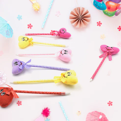 Cartoon Ballpoint Pens – 12-Pack Heart & Rattle Design